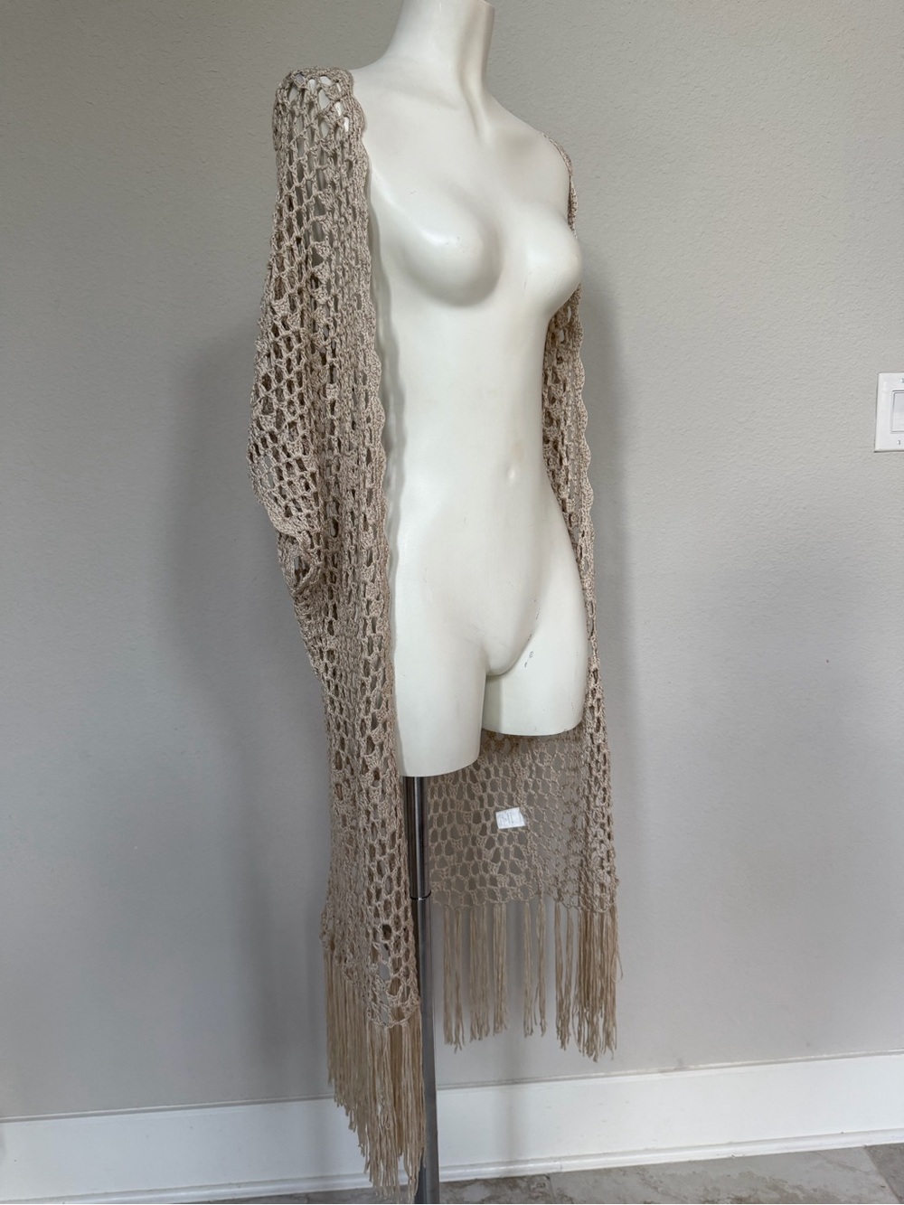Blu Pepper Beige Crochet Fringe Duster Cardigan